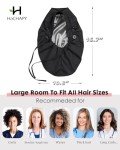 Satin Lined Scrub Cap for Women Long Hair Large Nurse Head Cap Silk Surgical Bonnet with Buttons Black