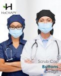 Satin Lined Scrub Cap for Women Long Hair Large Nurse Head Cap Silk Surgical Bonnet with Buttons Black