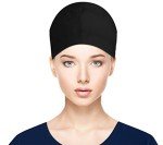Fesciory Adjustable Working Caps with Button & Sweatband, Women Ponytail Pouch Hats, Long Hair(Black)