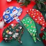Suhine 4 Pcs Christmas Scrub Caps with Button Working Cap Sweatband Adjustable Printed Bouffant Scrub Hat for Women Men Xmas