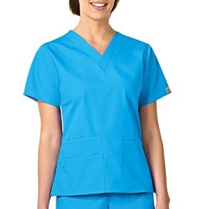 WonderWink Womens Origins Bravo V-Neck Top Medical Scrubs Shirt, Malibu Blue, Large US