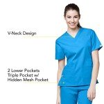 WonderWink Womens Origins Bravo V-Neck Top Medical Scrubs Shirt, Malibu Blue, Large US
