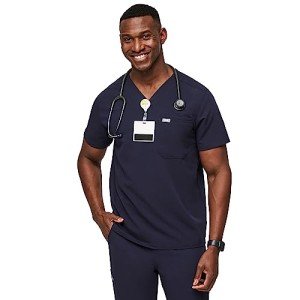 Men's Navy Blue FIGS Leon Scrub Top - 3 Pockets