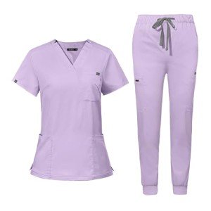 Women's Classic V-Neck Scrub Set with Jogger Pants