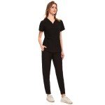 CozyFit Women's Scrubs Set with 8 Pockets - Black