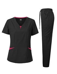 Dagacci Women's 4-Way Stretch Scrubs Set - Black