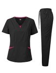 Dagacci Women's 4-Way Stretch Scrubs Set - Black