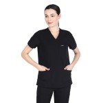 Organix Unisex V-Neck Medical Scrub Top - Black