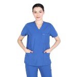 Royal Blue Unisex V-Neck Scrub Top - 7 Pockets