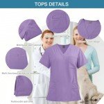 Purple V-Neck Scrub Top and Drawstring Pants Set