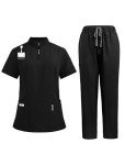 Niaahinn Women's Stretch Neck Scrub Top & Cargo Pants