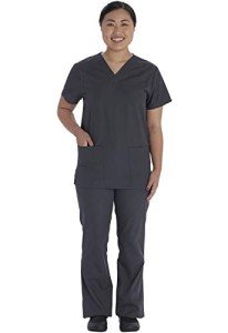 Vital Threads Unisex V-Neck Scrubs Set - Pewter