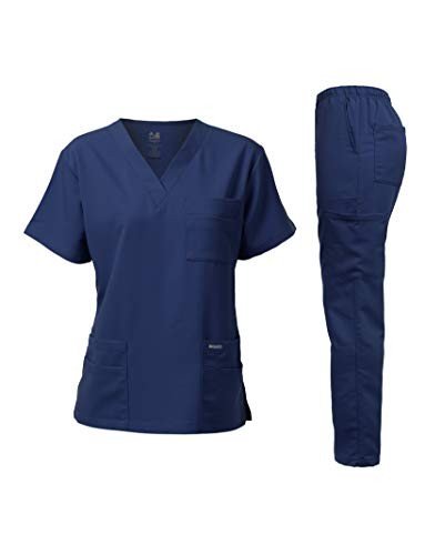 Unisex V-Neck Super Stretch Navy Scrub Set, XL