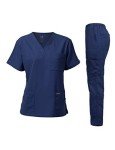 Unisex V-Neck Super Stretch Navy Scrub Set, XL