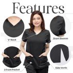 Women's Black Soft Stretch V-Neck Scrub Top