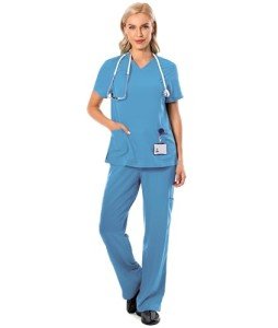 Women’s 4-Way Stretch Athletic Scrub Set - Ceil Blue