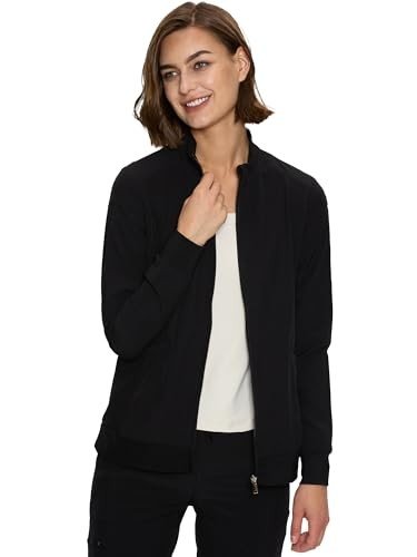 Floral Print Women's Medical Scrub Jacket, Black
