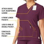 Carhartt Women's Cross-Flex Medical Scrubs Top - Wine