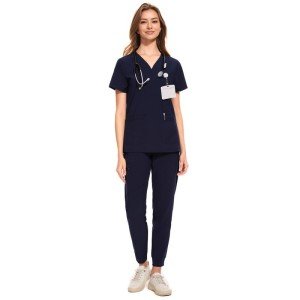 CozyFit Women's Navy Blue V-Neck Scrub Set
