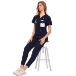 CozyFit Women's Navy Blue V-Neck Scrub Set