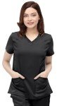 Women's Black V-Neck Medical Scrub Top with Pockets