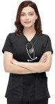 Women's Black V-Neck Medical Scrub Top with Pockets