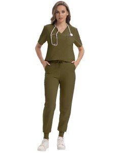 Women's Classic V-Neck Scrub Set with Pockets