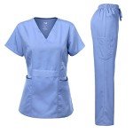Dagacci Women's Stretch Scrubs Set - Ceil Blue