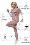 BuyiRen Women's Pink Scrub Set with Cap