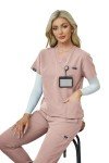 BuyiRen Women's Pink Scrub Set with Cap