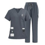 VIAOLI Women's V-Neck Scrub Set with Pockets