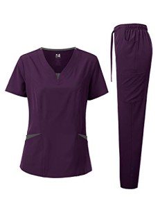 Eggplant Women's 4-Way Stretch Medical Scrubs Set