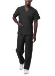 Sivvan Unisex Black Scrub Set - V-Neck & Pants