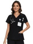 CozyFit Women's V-Neck Scrub Top - Black