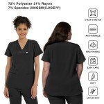 Kitmaz Women's Black V-Neck Medical Scrub Tops