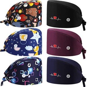 Geyoga Adjustable 6-Pack Bouffant Caps with Buttons