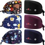 Geyoga Adjustable 6-Pack Bouffant Caps with Buttons