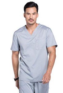 Cherokee Men's V-Neck Grey Scrub Top with Pocket