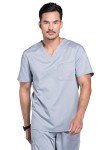Cherokee Men's V-Neck Grey Scrub Top with Pocket