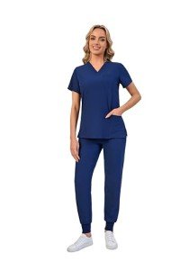 Women's V-Neck Scrub Set with Jogger Pants