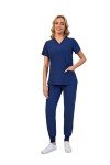 Women's V-Neck Scrub Set with Jogger Pants