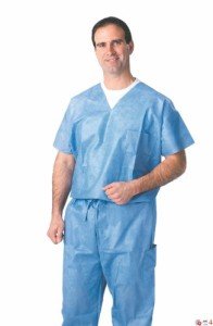 Blue Disposable V-Neck Scrub Shirts (Pack of 30)