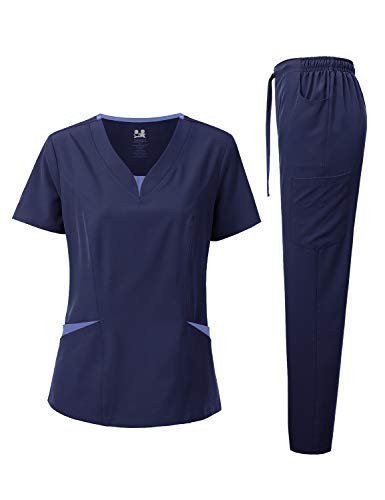 Women's Navy 4-Way Stretch Scrubs Set