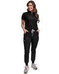 Slim Fit Black Women's Scrub Set with Jogger Pants