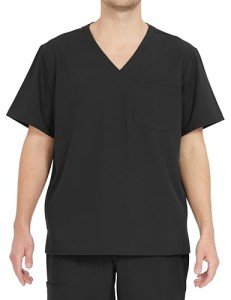 Men's V-Neck Mandala Black Scrub Top with Pockets