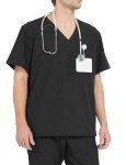 Men's V-Neck Mandala Black Scrub Top with Pockets