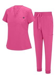 Women's Cool Stretch Yoga Jogger Scrub Set - Hot Pink