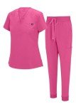 Women's Cool Stretch Yoga Jogger Scrub Set - Hot Pink