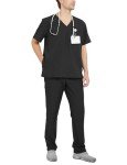 Men's V-Neck Mandala Black Scrub Top with Pockets