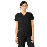 WonderWink Women's Sporty V-Neck Scrub Top - Black